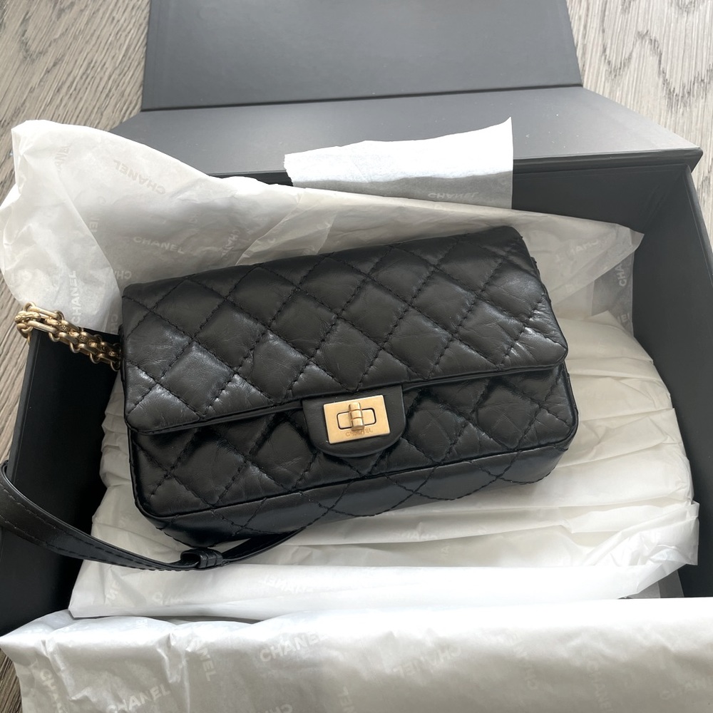 Authentic Chanel Belt Bag with Gold Chain